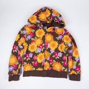 Gymboree Floral Hoodie Kids 5-6 Brown Sunflower Print Zip Front Sweatshirt‎